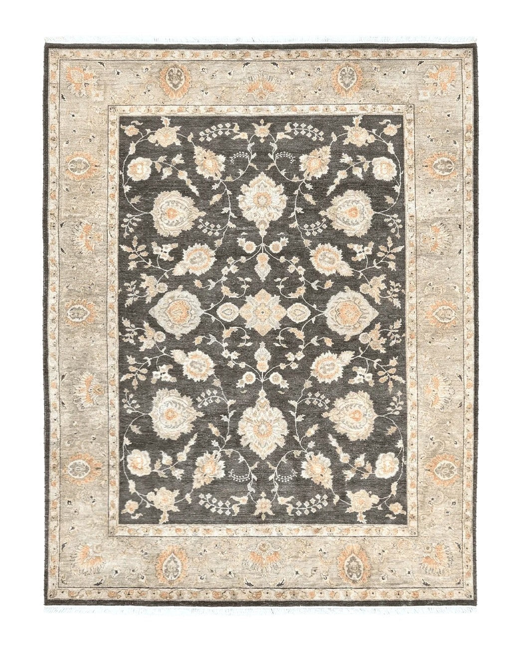 Indo Persian Rug 9x12, Sultanabad Indian Carpet, Dark Brown, Hand Knotted Vintage Wool Rug