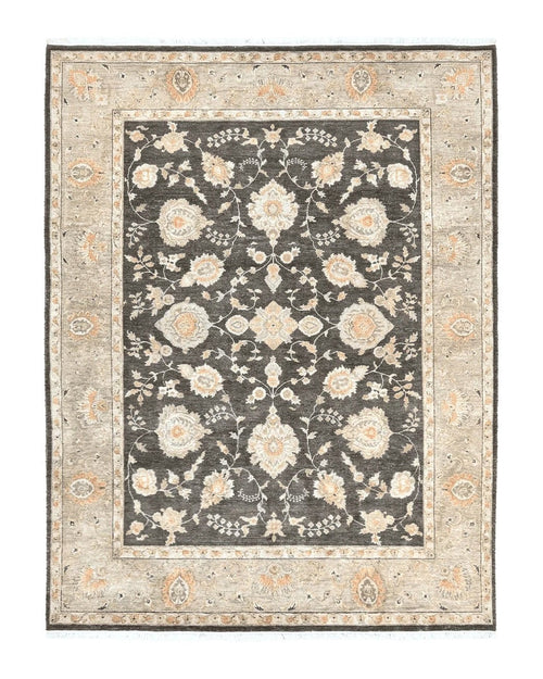 Indo Persian Rug 9x12, Sultanabad Indian Carpet, Dark Brown, Hand Knotted Vintage Wool Rug