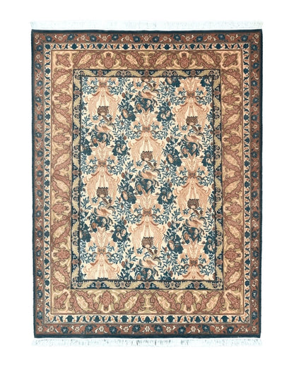 10x13 Wool Rug, Floral Pattern, Birds, Handmade Vintage Carpet, Couristan Rug, Beige