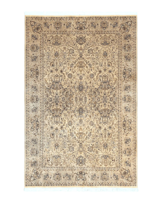 Pak Persian Rug 6x9, Vintage Handmade Wool Carpet, Floral, Beige