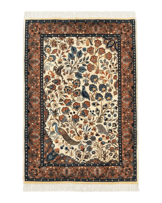 Small Pak Persian Rug 3x5, Peacock Birds Floral