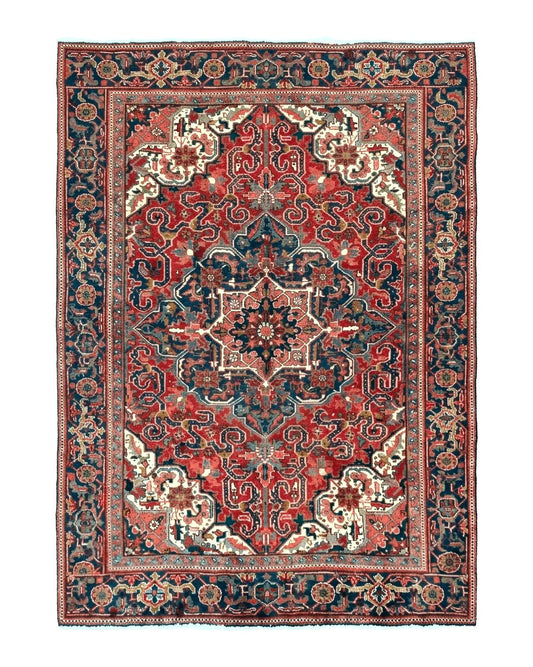 Persian Heriz Rug 6.6 x 9, Geometric Wool Persian Carpet