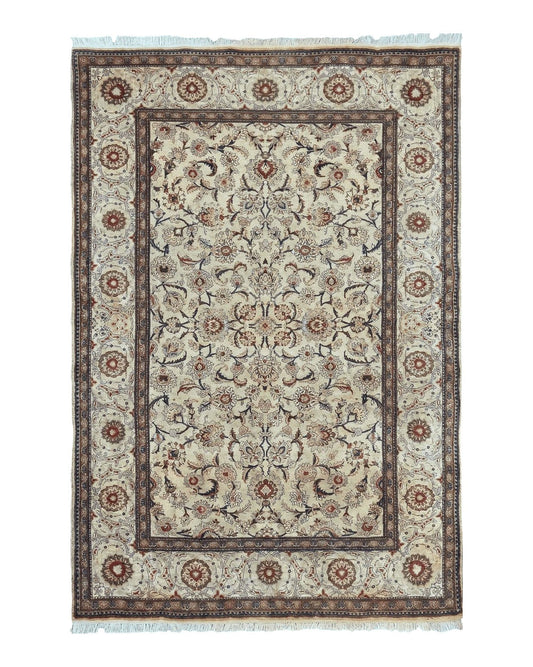 Persian Kashan Rug 5x7, Beige, Fine 250 KPSI