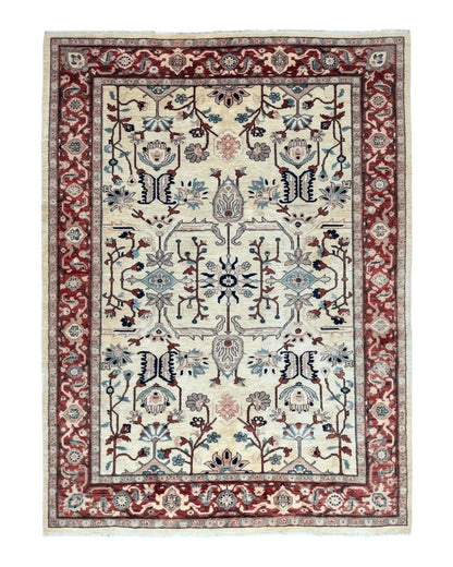 Peshawar Rug 10x14, Beige and Rust Red, Large Pak Persian Rug, Pakistani Rug