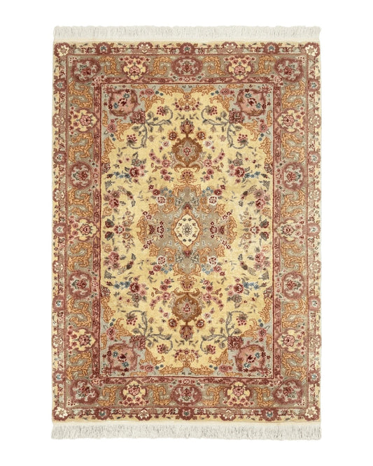 Sino Persian Rug 4x6, Wool and Silk Highlights, Fine 200 KPSI