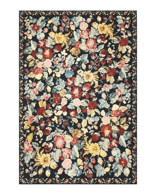 Palace Size Needlepoint Rug 12x18, Vintage Spanish Portuguese Carpet, Floral Design