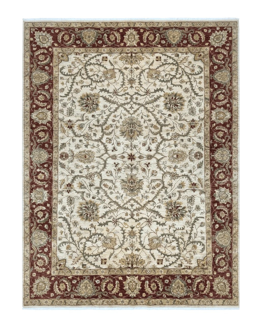 Pakistani Rug 9x12, Floral Allover Peshawar Carpet, Chobi, Beige and Rust Red, Traditional