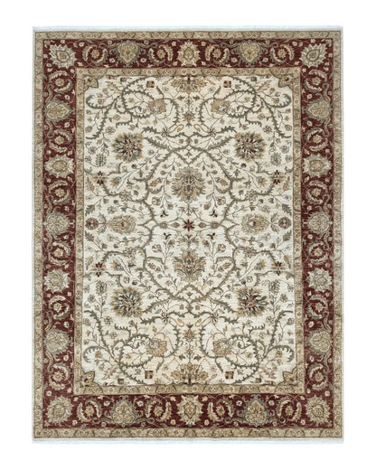 Pakistani Rug 9x12, Floral Allover Peshawar Carpet, Chobi, Beige and Rust Red, Traditional