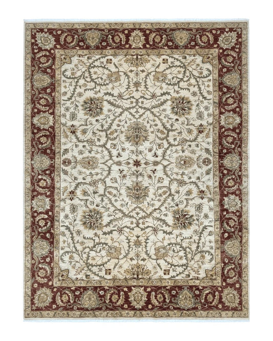 Pakistani Rug 9x12, Floral Allover Peshawar Carpet, Chobi, Beige and Rust Red, Traditional