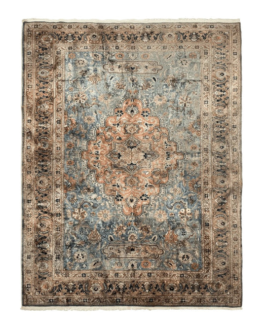 Silk Turkish Kayseri Rug 5x7, Light Blue