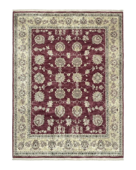 Traditional Wool Oriental Rug 9x13, Large Power Loomed Carpet, Burgundy