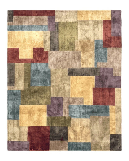 Modern Tibetan Wool Rug 8x10, Multicolor, Thick Pile, Contemporary, Nepali, Handmade