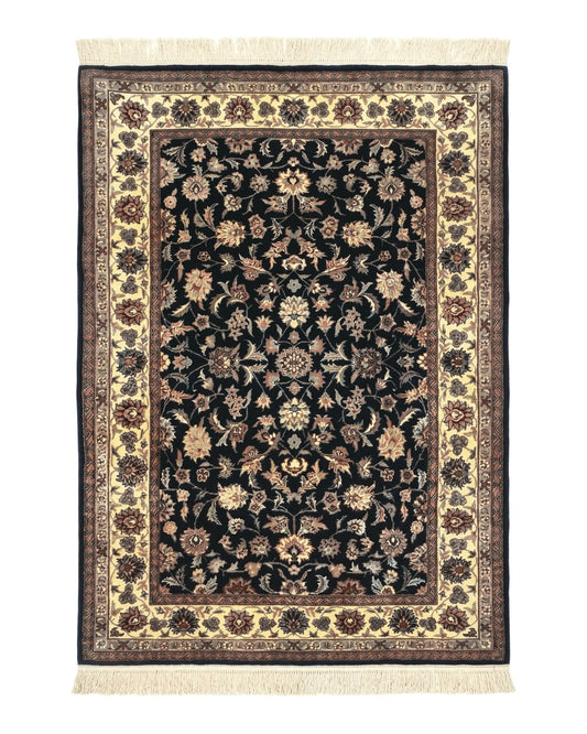 Sino Persian Rug 4x6, Navy Blue and Cream, Floral Allover Oriental Carpet