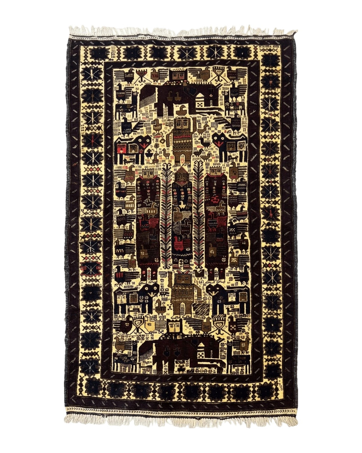 Persian Baluch Tribal Rug 4x6, Human and Bird Pictorials, Vintage, Wool, Collectible