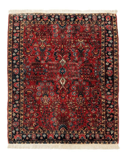 Antique Persian Sarouk Rug 3x4, Red, Floral, 1920s Wool Rug