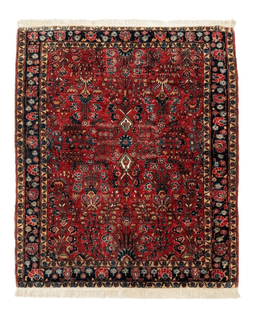 Antique Persian Sarouk Rug 3x4, Red, Floral, 1920s Wool Rug