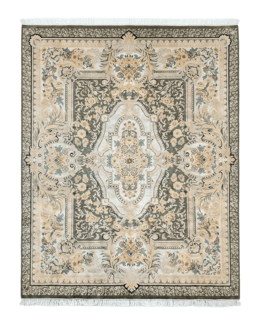 Aubusson Rug 8x10, Very Fine 225 KPSI, Floral, French European Design, Pakistani Carpet