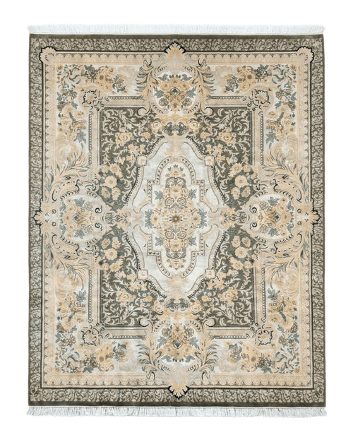 Aubusson Rug 8x10, Very Fine 225 KPSI, Floral, French European Design, Pakistani Carpet