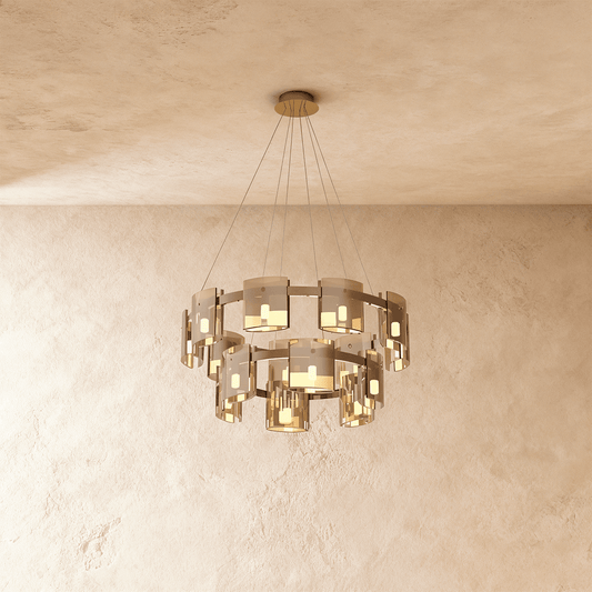 Elegant Residence Supply Strass chandelier with sparkling crystal strands and intricate design for luxurious lighting.