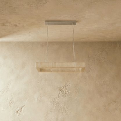 Teva Rectangular Alabaster Chandelier by Residence Supply showing a modern rectangular chandelier with alabaster glass shades.