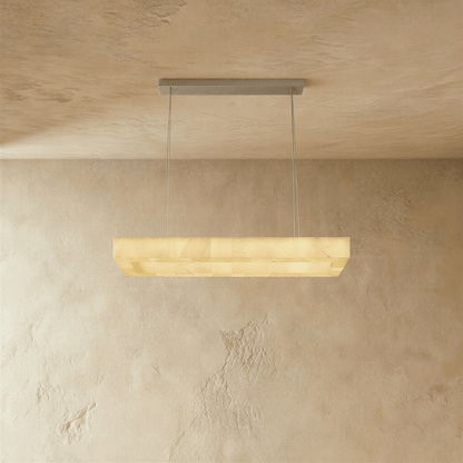 Teva Rectangular Alabaster Chandelier by Residence Supply, featuring a sleek rectangular design with alabaster glass shades for ambient lighting.