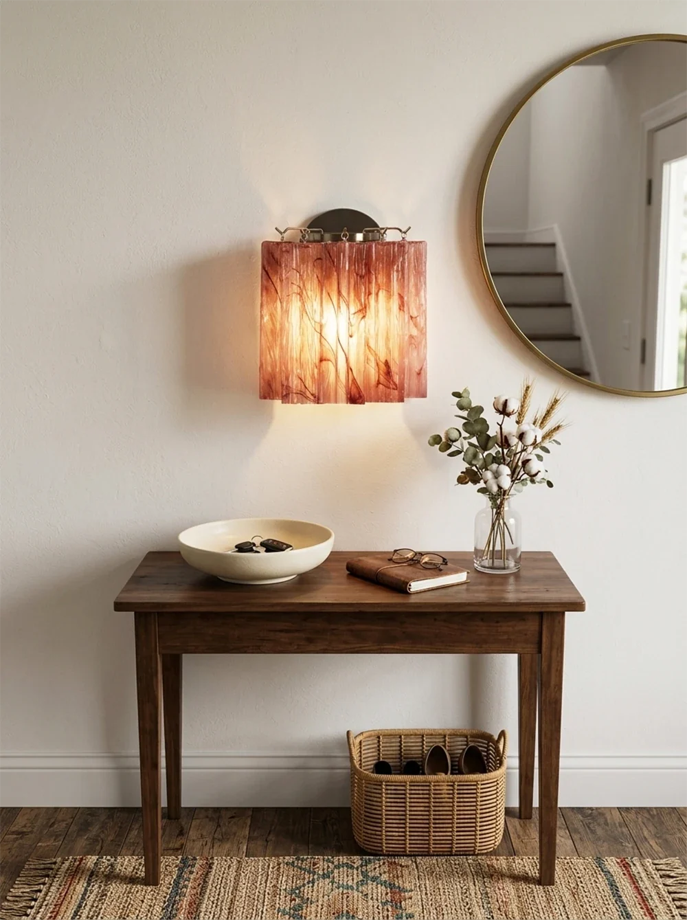 Textured Art Glass Tubular Wall Lamp