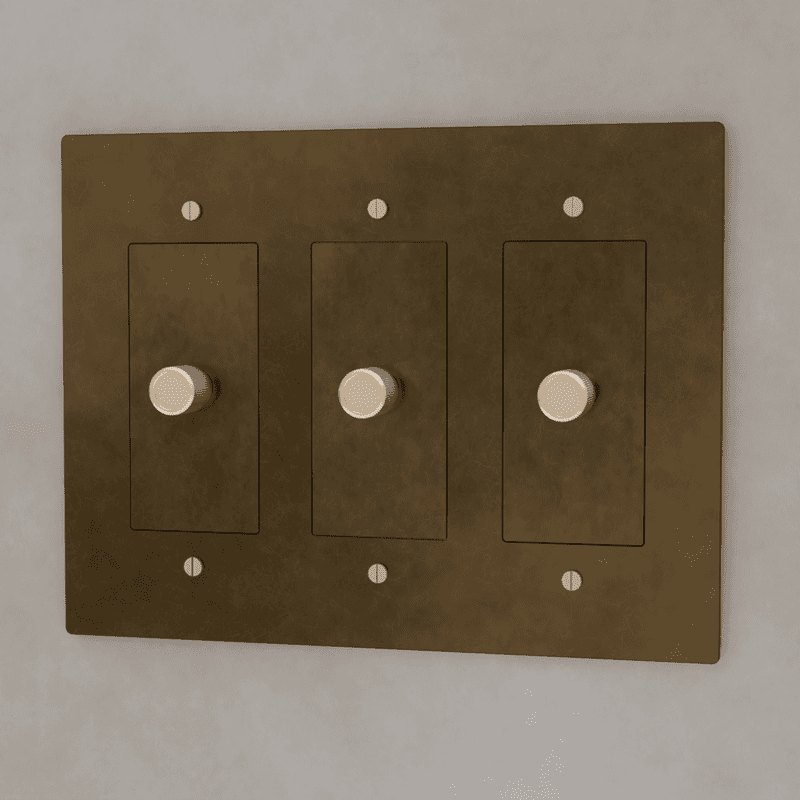 Brass Residence Supply 3-Way Rotary Dimmer Switch, available in 1 to 5 gang options, featuring a rotary control for lighting adjustment.
