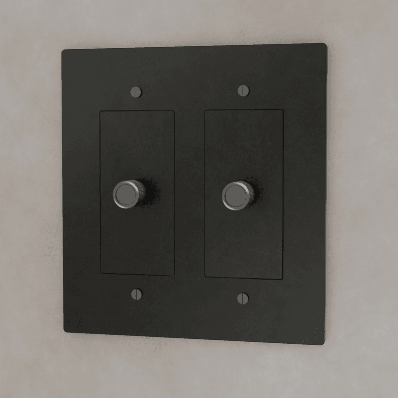 Brass 3-way rotary dimmer switch by Residence Supply, 1 to 5 gang, showing the switch with rotary knobs for adjustable lighting.