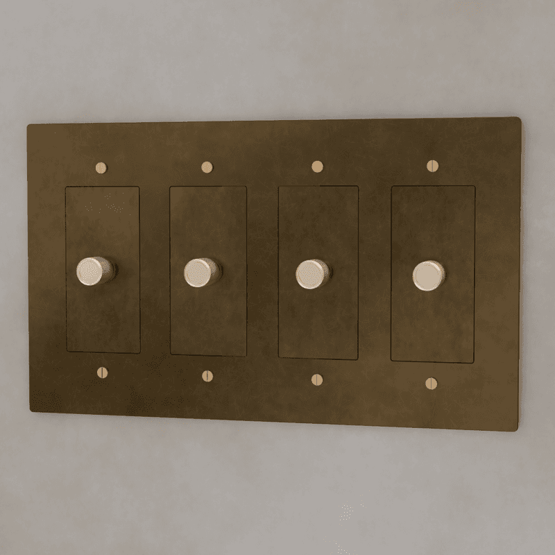 Brass Residence Supply 3-Way Rotary Dimmer Switch, available in 1 to 5 gang options, with rotary control and toggle switch.