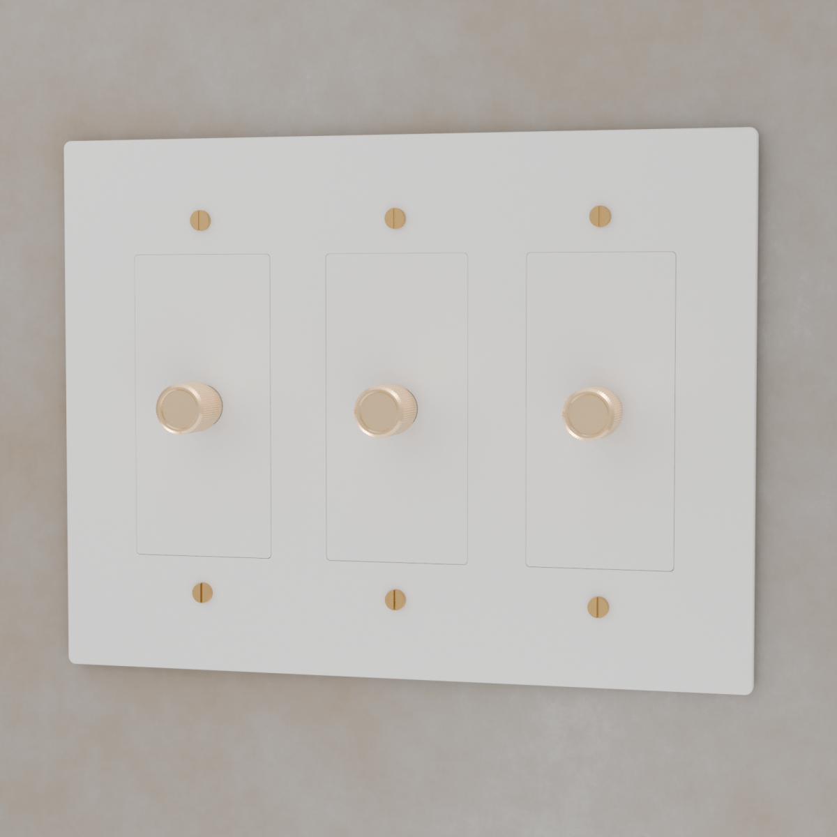 Brass Residence Supply 3-Way Rotary Dimmer Switch for 1 to 5 Gangs, showing multiple switch configurations and rotary control.