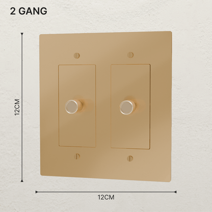 Brass 3-Way Rotary Dimmer Switch by Residence Supply, 1 to 5 gang, showing the switch with rotary control knobs and mounting plates.