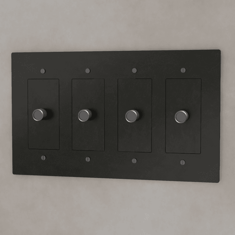 Brass Residence Supply 3-Way Rotary Dimmer Switch for 1 to 5 Gangs, showing the switch with rotary control and mounting brackets