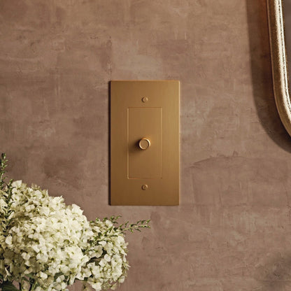 Brass Residence Supply 3-Way Rotary Dimmer Switch for 1 to 5 Gang, showing the switch with rotary knob and mounting plate.