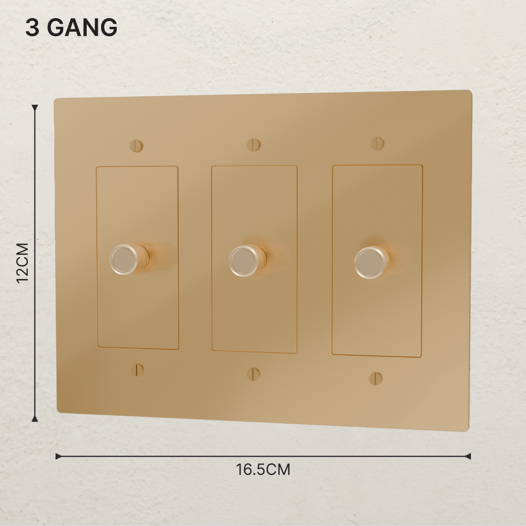Residence Supply Brass 3-Way Rotary Dimmer Switch, available in 1 to 5 gang sizes, with a polished brass finish and rotary control.