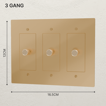 Residence Supply Brass 3-Way Rotary Dimmer Switch, available in 1 to 5 gang sizes, with a polished brass finish and rotary control.