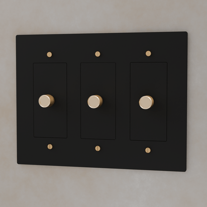 Brass 3-Way Rotary Dimmer Switch by Residence Supply, 1 to 5 gang, with rotary controls and brass finish.