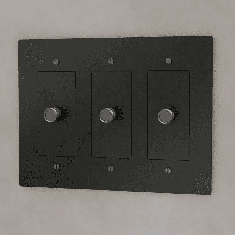 Brass Residence Supply 3-Way Rotary Dimmer Switch for 1 to 5 gang installations, showing the switch with rotary knob and wiring.