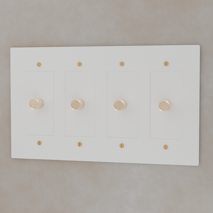 Brass 3-Way Rotary Dimmer Switch by Residence Supply, showing multiple gang options with rotary controls and switch levers.