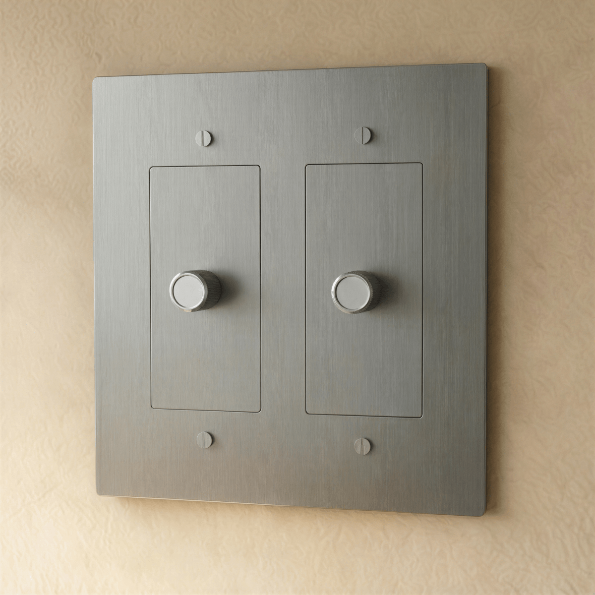 Brass dimmer switch for 1 to 5 gang electrical setups by Residence Supply, showing multiple control sliders on a sleek brass faceplate.