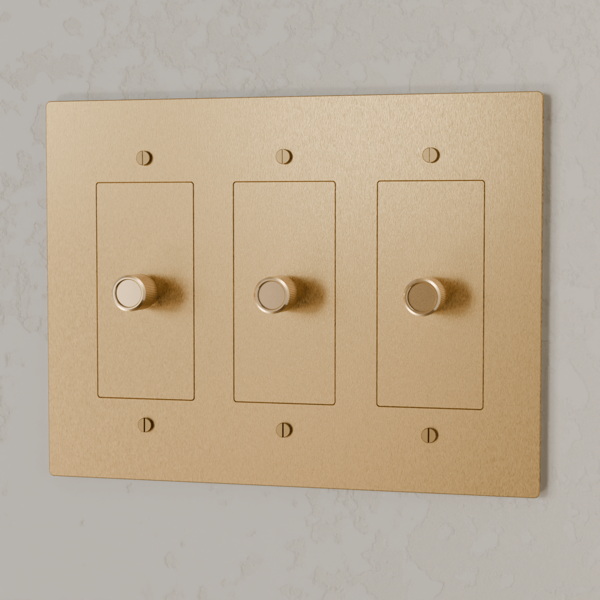 Brass 3-Way Rotary Dimmer Switch by Residence Supply, designed for 1 to 5 gang electrical setups with rotary control knobs.