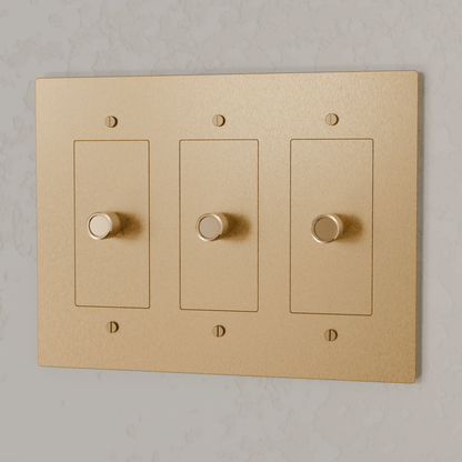 Brass 3-Way Rotary Dimmer Switch by Residence Supply, designed for 1 to 5 gang electrical setups with rotary control knobs.