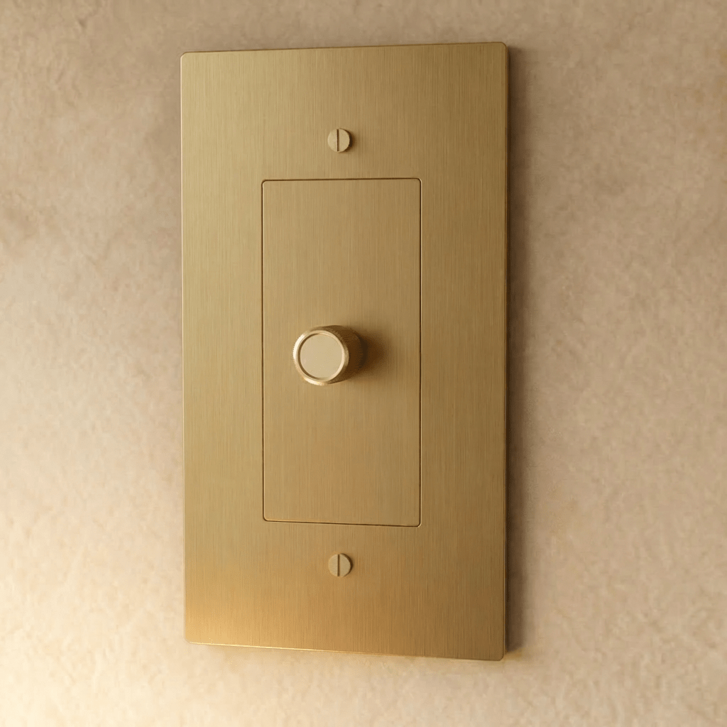 Brass dimmer switch from Residence Supply, 1 to 5 gang model, featuring multiple toggle controls for adjustable lighting.