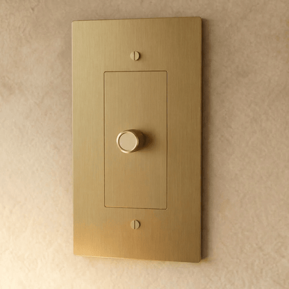 Brass dimmer switch from Residence Supply, 1 to 5 gang model, featuring multiple toggle controls for adjustable lighting.