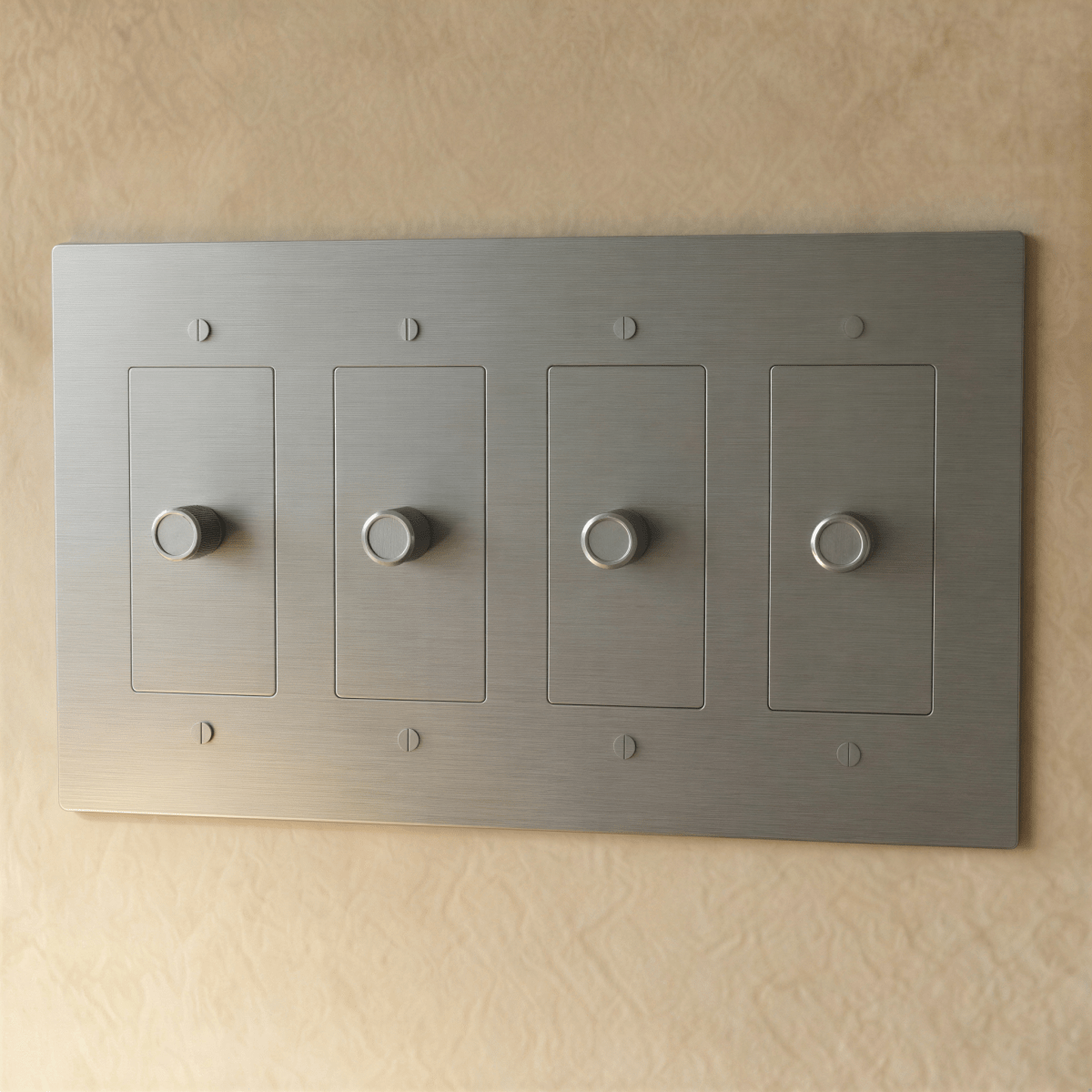 Brass dimmer switch with 1 to 5 gang configuration, Residence Supply, showing the switch with multiple toggle controls.