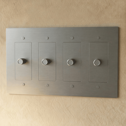 Brass dimmer switch with 1 to 5 gang configuration, Residence Supply, showing the switch with multiple toggle controls.