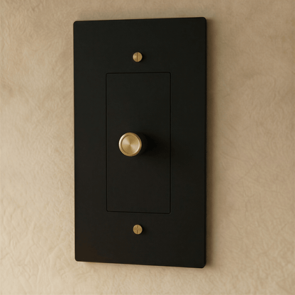 Brass dimmer switch by Residence Supply, 1 to 5 gang, featuring multiple toggle controls for adjustable lighting.