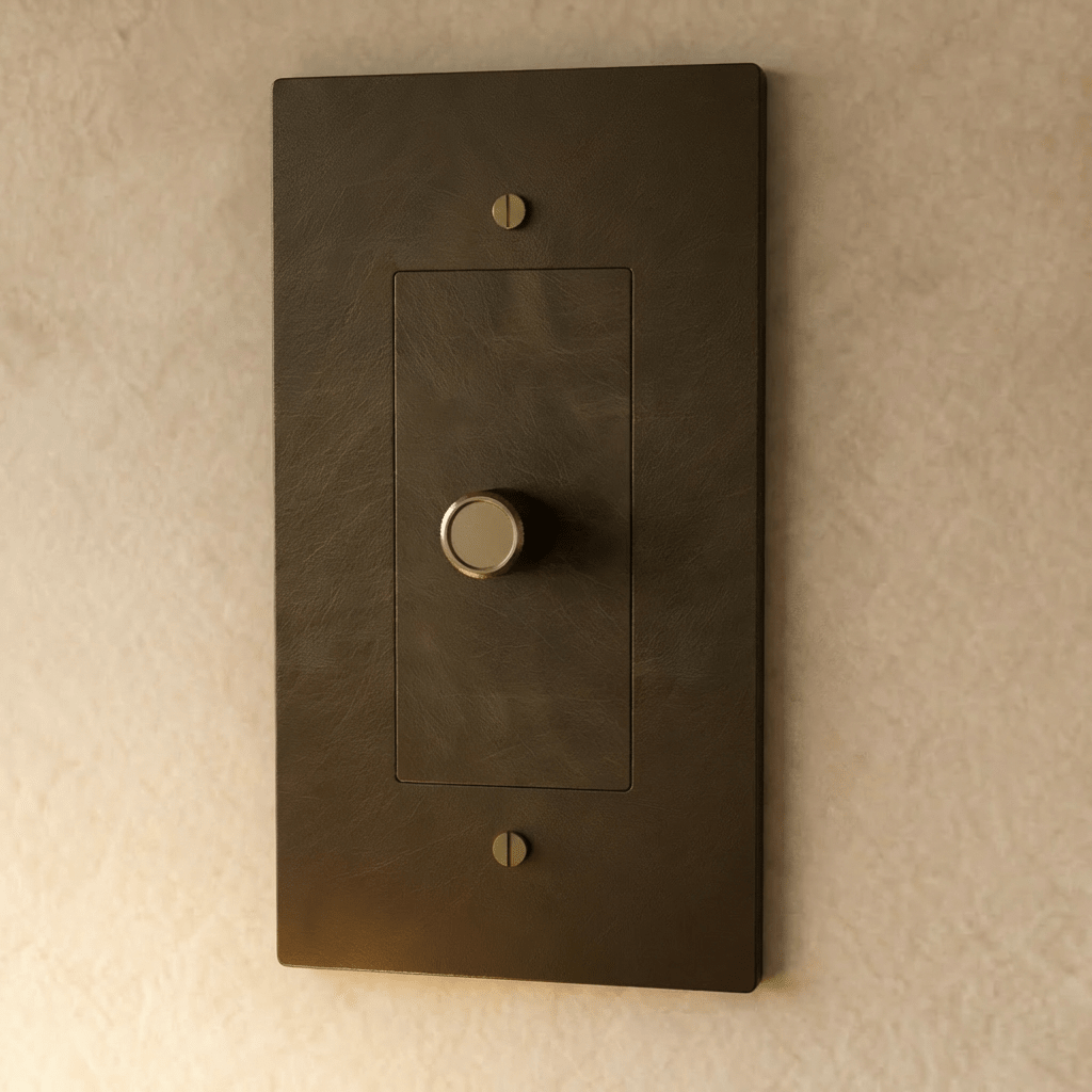 Brass dimmer switch for 1 to 5 gang electrical panels, Residence Supply, with adjustable controls and brass finish.