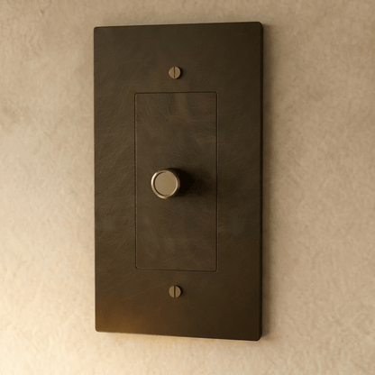 Brass dimmer switch for 1 to 5 gang electrical panels, Residence Supply, with adjustable controls and brass finish.