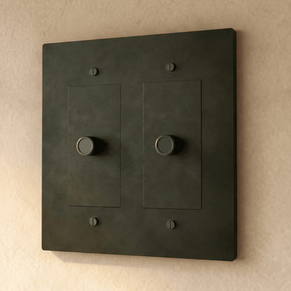 Brass dimmer switch from Residence Supply, 1 to 5 gang, featuring multiple toggle controls for adjustable lighting.