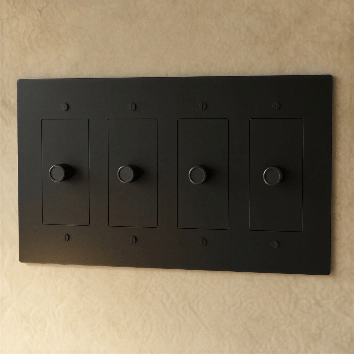 Brass dimmer switch from Residence Supply with 1 to 5 gang options, featuring sleek brass finish and multiple control sliders.